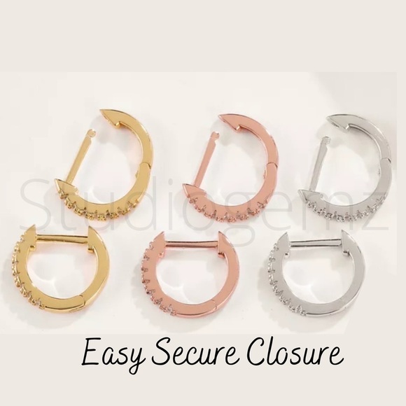 𝅺NEW 14k Gold/Silver/Rose Gold Plated CZ Hoop Earrings - Picture 3 of 14